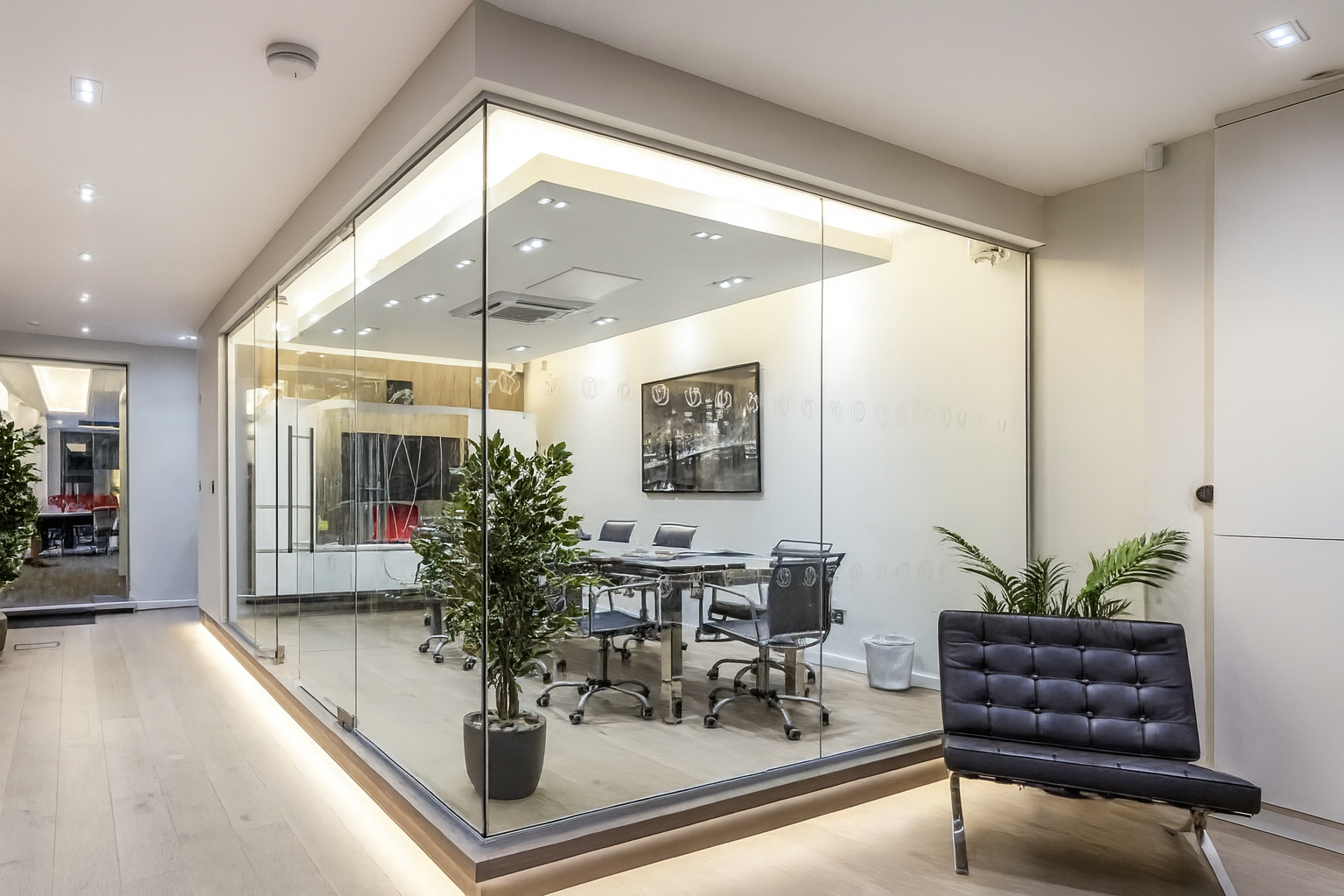 Office with transparent glass, common clear-state reference