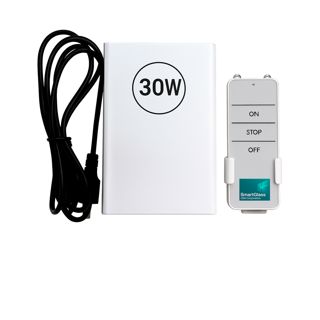 Reference photo of the white H30 power unit and remote